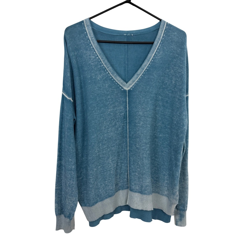 Sundance Sweater Womens L/XL Blue Acid Wash V-Neck Long Sleeve Cotton CeCe Boho
